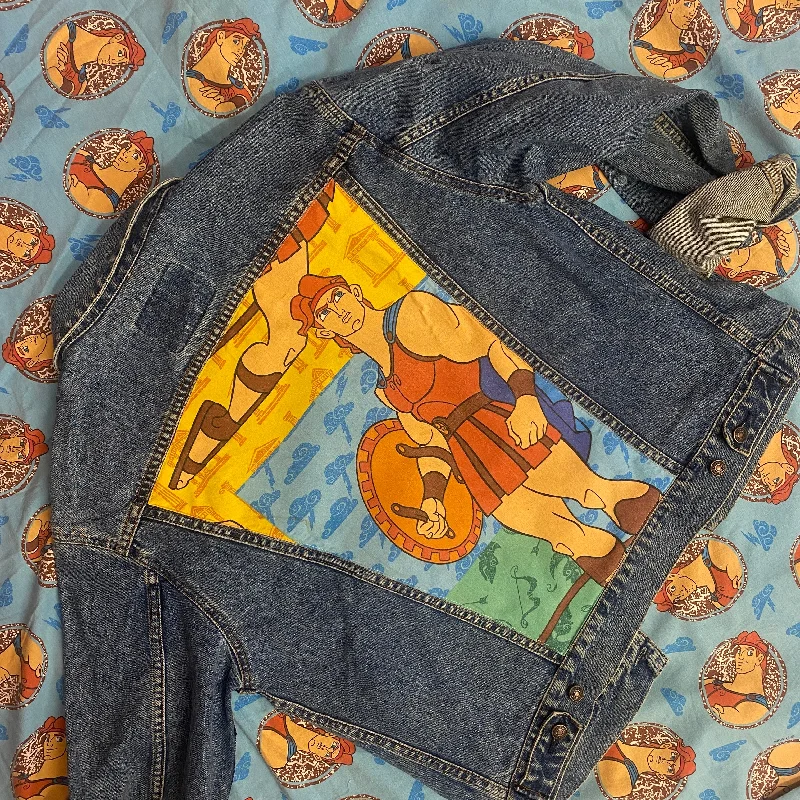 Denim coats with smart technology integration -Denim Jacket made with Reworked Duvet Cover.