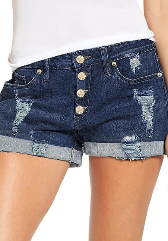 Women's High Waisted Rolled Hem Distressed Jeans Ripped Denim Shorts