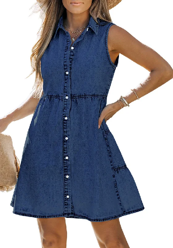 Denim dress with removable sash--Wishful Blue Denim Dress for Women Sleeveless Babydoll Button Down Short Jean Dresses Cute Summer Denim dress with removable sash--Wishful Blue Denim Dress for Women Sleeveless Babydoll Button Down Short Jean Dresses Cute Summer