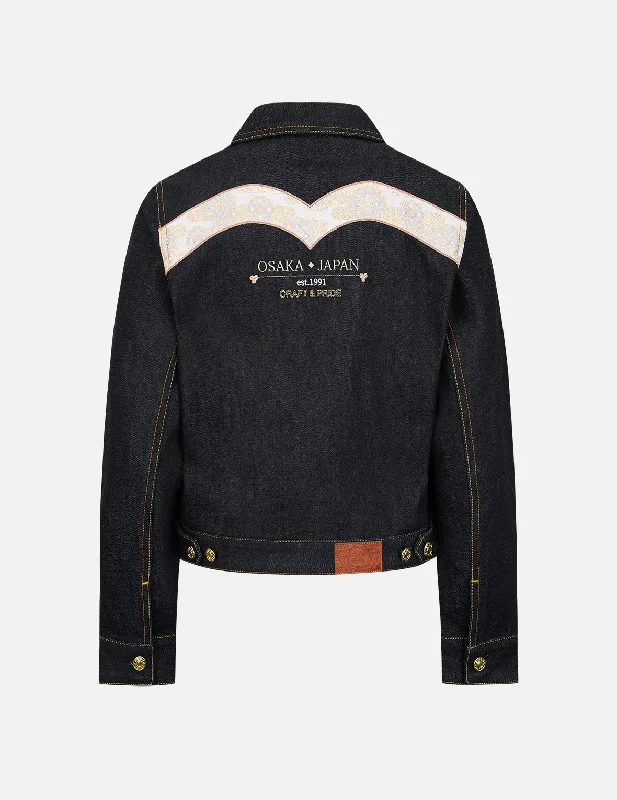 Women's denim jackets with vintage designs -Brocade Seagull and Daicock Appliqué Denim Jacket Women's denim jackets with vintage designs -Brocade Seagull and Daicock Appliqué Denim Jacket