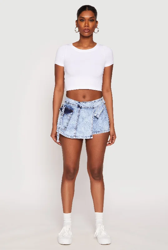 VIP Acid Wash Denim Cargo Skort