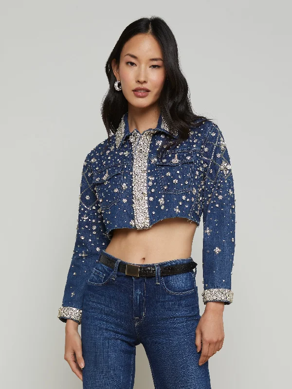 Denim jackets for pregnant women -Genevie Embellished Denim Jacket
