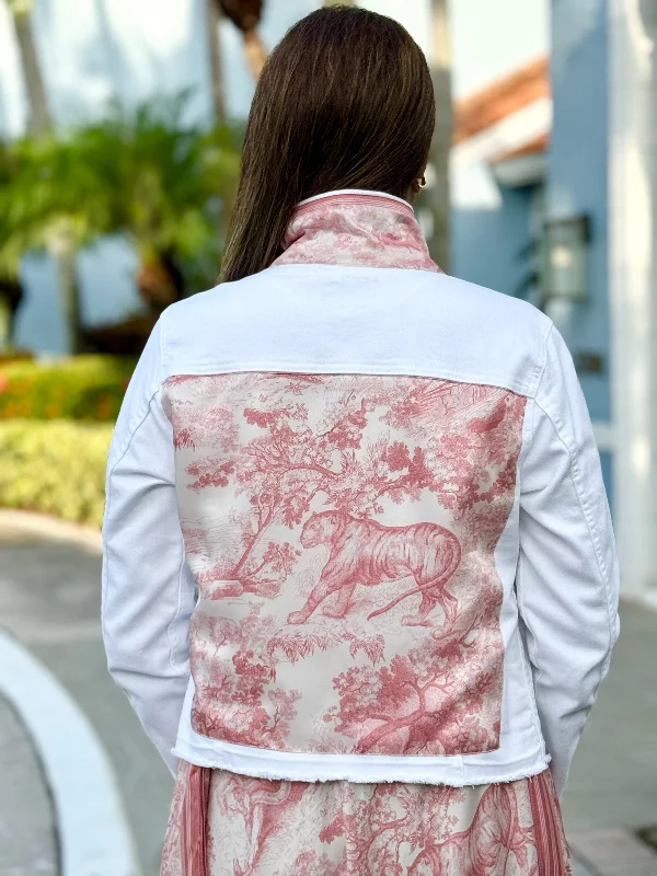 Denim coats for travel and outdoor activities -The White Denim Jacket / Pink Toile