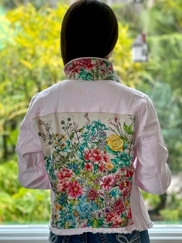 Denim coats with unique embroidery -The Pink Denim Jacket / Pink Bouquet