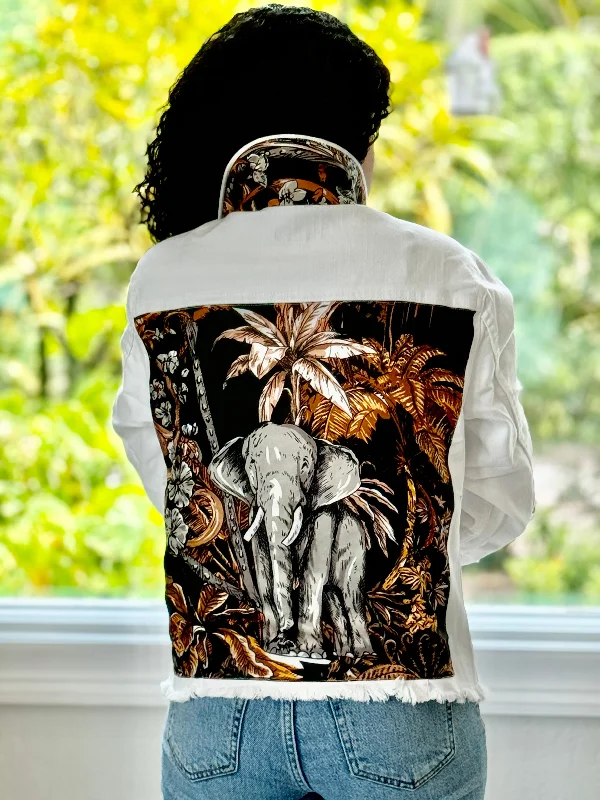 These keywords aim to match user search intent and provide practical styling advice.The White Denim Jacket / Tropical Elephant These keywords aim to match user search intent and provide practical styling advice.The White Denim Jacket / Tropical Elephant