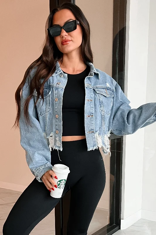 Denim jackets for pregnant women -DOORBUSTER Cairo Distressed Denim Crop Jacket (Medium Denim) Denim jackets for pregnant women -DOORBUSTER Cairo Distressed Denim Crop Jacket (Medium Denim)