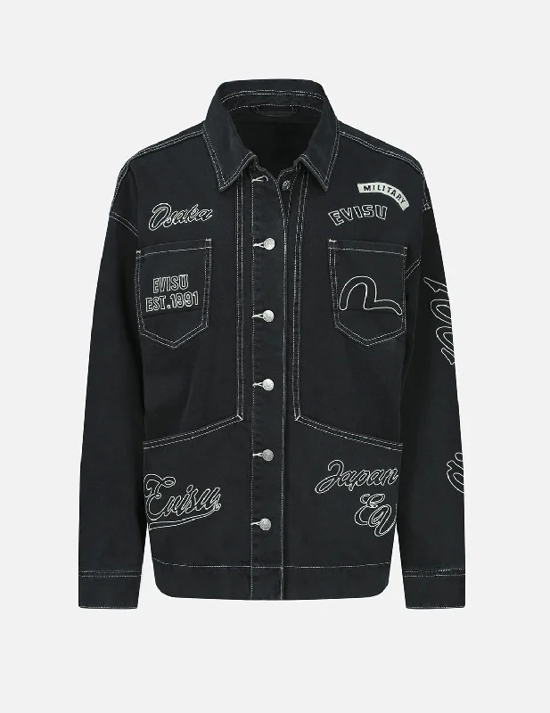 Women's denim jackets with innovative designs -Logo and Seagull Embroidery Denim Jacket