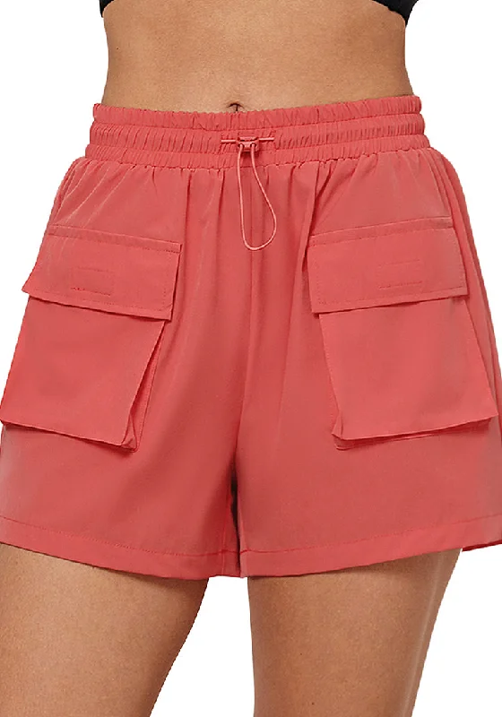 Deep Sea Coral Women's Casual Lightweight Athletic Pocket Drawstring Shorts High Rise Sports Short Deep Sea Coral Women's Casual Lightweight Athletic Pocket Drawstring Shorts High Rise Sports Short