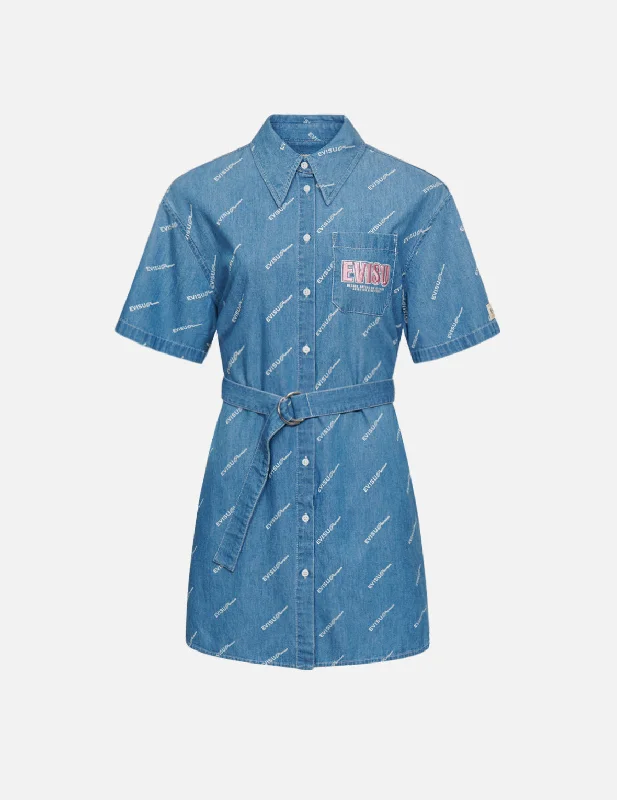 How to style denim dress for brunch--Sake Bottle Embroidered Monogram Denim Shirt Dress How to style denim dress for brunch--Sake Bottle Embroidered Monogram Denim Shirt Dress