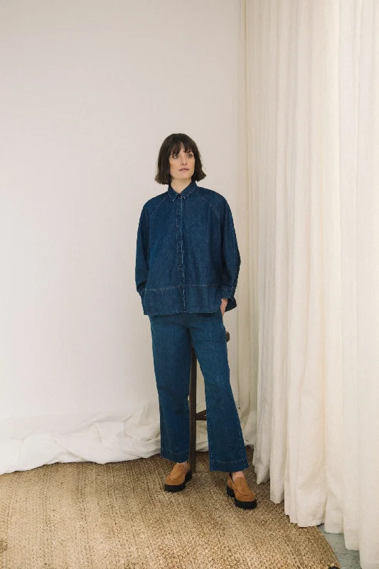 Denim tops featuring carbon capture fabric- -Magnolia-Leigh Organic Cotton Denim Shirt in Mid Blue