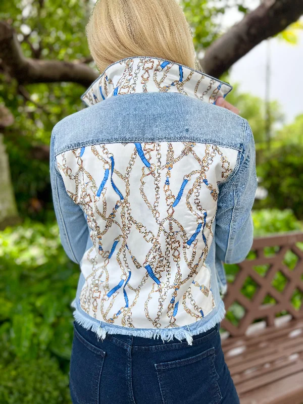 Denim coats with unique embroidery -The Light Demin Jacket / White Chain