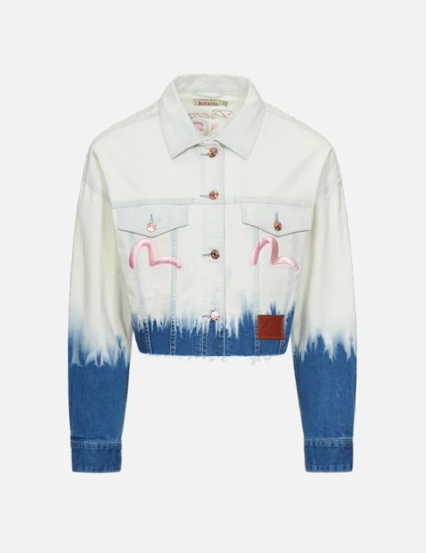 Women's denim jackets for spring fashion -Tie-dyed and Bleached Denim Jacket