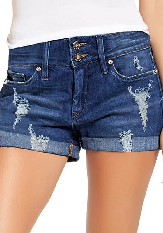 Women's High Waisted Rolled Hem Distressed Jeans Ripped Denim Shorts