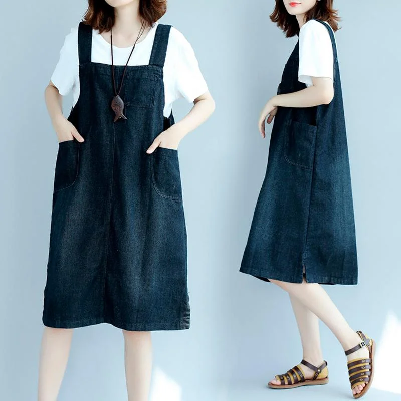 Sustainable recycled denim dress brands--Women Denim Suspender 2020 New Dress