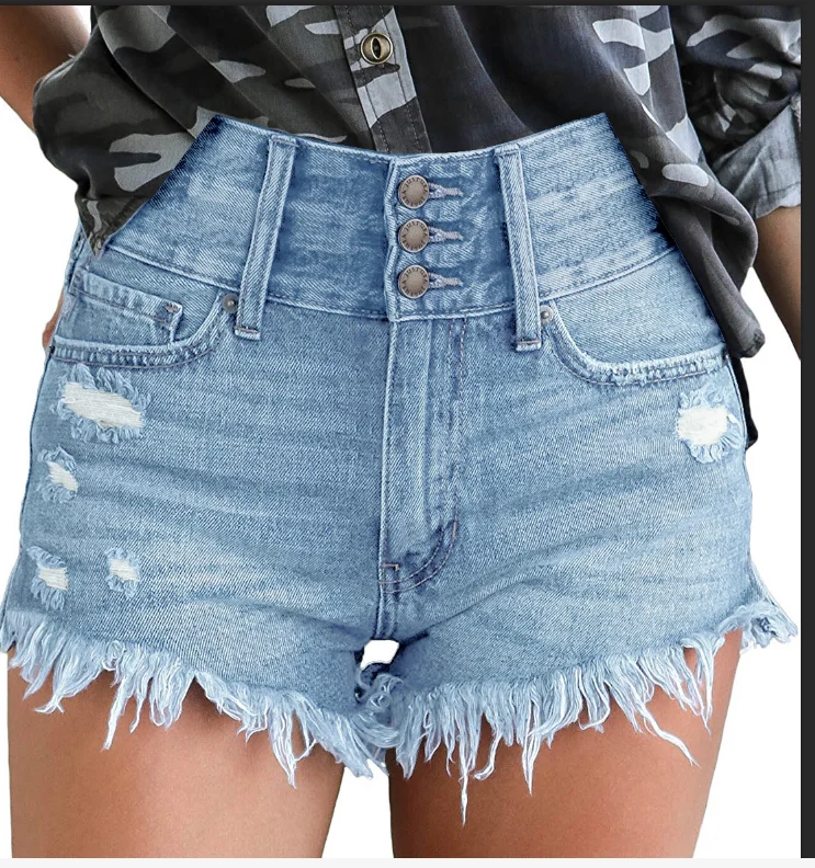 Women's Mid Rise Frayed Ripped Raw Hem Denim Jean Shorts