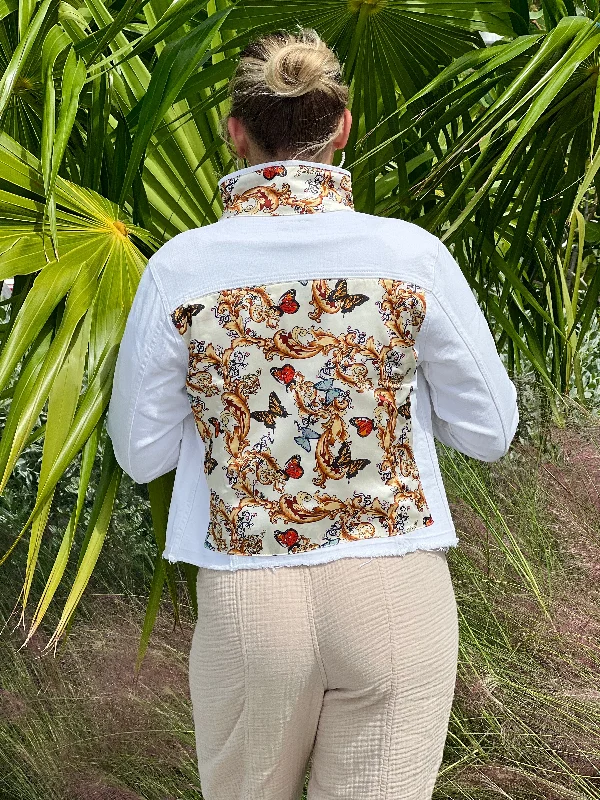 Denim coats for formal events -The White Denim Jacket / Golden Butterfly