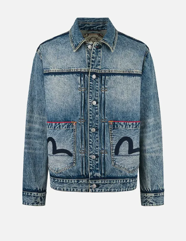 Women's denim jackets with innovative designs -Washed Seagull Appliqué Embroidery Relax Fit Denim Jacket Women's denim jackets with innovative designs -Washed Seagull Appliqué Embroidery Relax Fit Denim Jacket