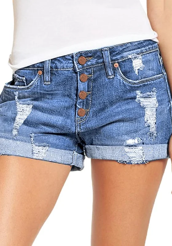 Women's High Waisted Rolled Hem Distressed Jeans Ripped Denim Shorts