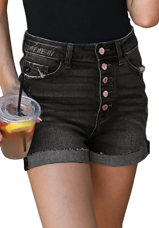 Women's High Waisted Rolled Hem Distressed Jeans Ripped Denim Shorts