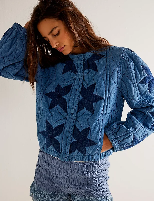 How to layer a denim jacket for style -Quinn Quilted Jacket, Indigo/Combo