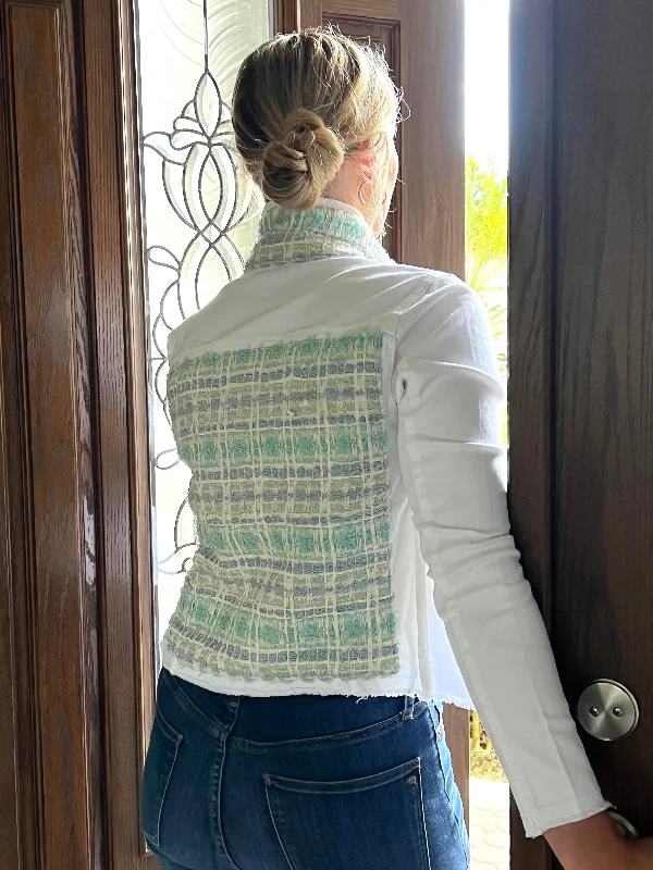 Women's denim jackets for tall women -The White Denim Jacket / Tweed Ice Cream Blue