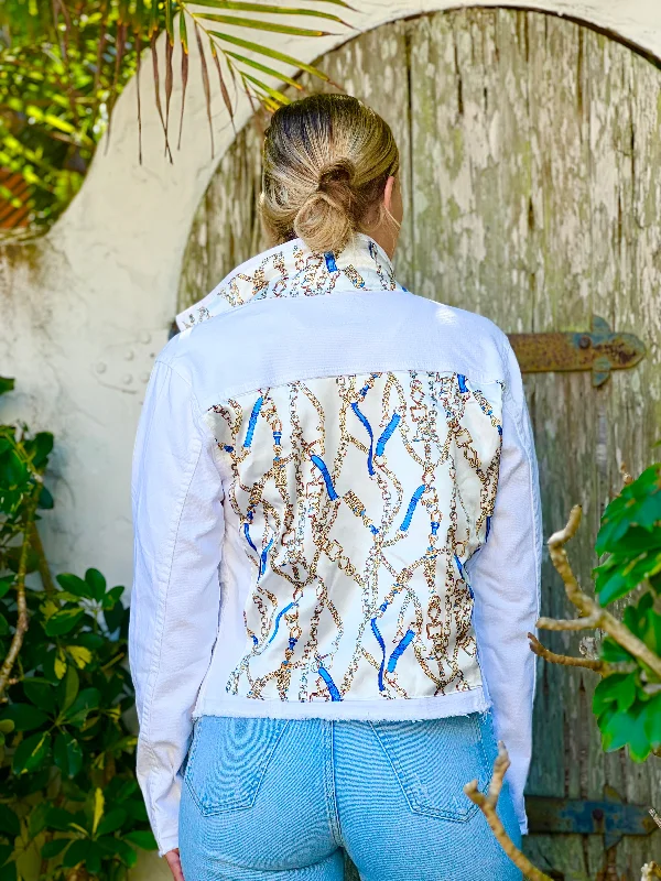Women's denim jackets with innovative designs -The White Denim Jacket / White Chain Women's denim jackets with innovative designs -The White Denim Jacket / White Chain