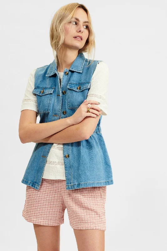 Denim tops featuring quantum computing motifs- -NUNINNA  DENIM SHIRT  - Light Blue Denim