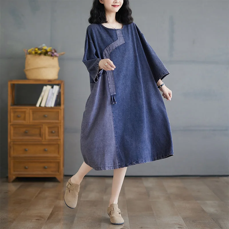 Best shoes to pair with denim dresses--Babakud Women Autumn Denim Long Sleeves Dress