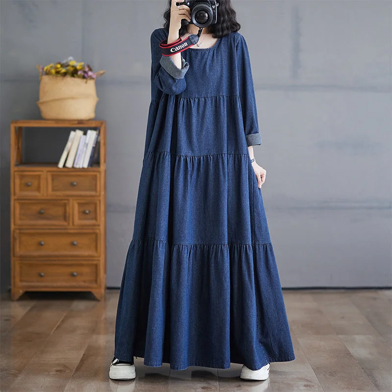 How to style denim dress in fall--Babakud Women Autumn Retro Casual Loose A- Line Denim Dress How to style denim dress in fall--Babakud Women Autumn Retro Casual Loose A- Line Denim Dress