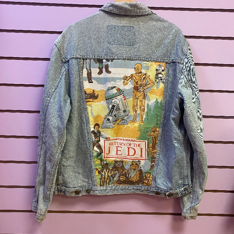 Women's denim jackets with innovative designs -Denim Jacket made with Reworked Duvet Cover.
