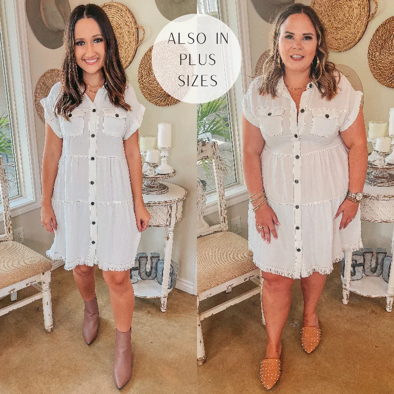 Denim dress hem repair cost estimate--Oh Darling Ruffle Tiered Button Up Dress in Ivory