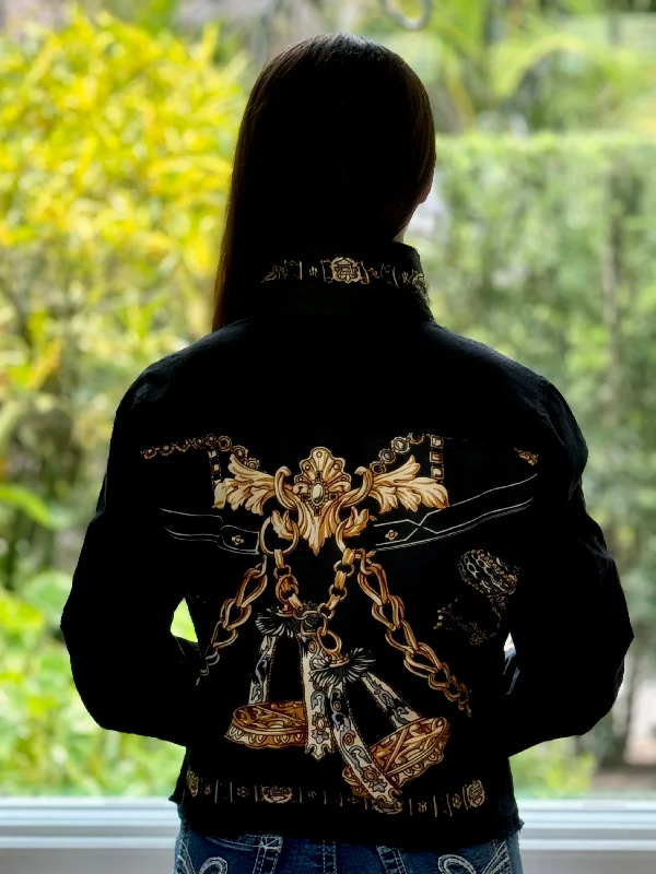 Denim coats for winter sports -The Black Denim Jacket / Black and Gold