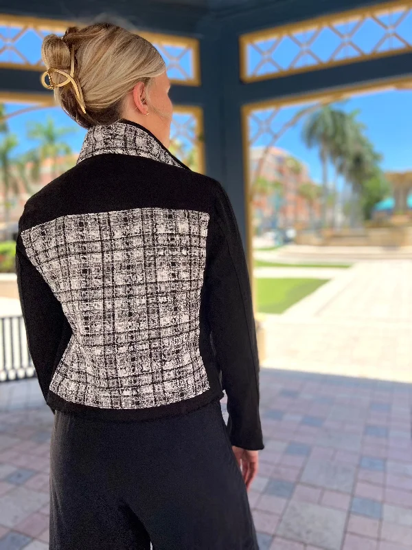 Denim jackets for athletic wear -The Black Denim Jacket / Gray and Silver Tweed