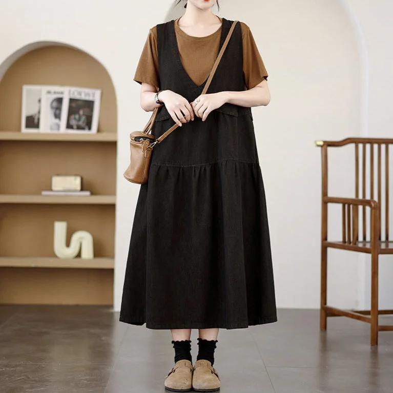 Denim dress length guide: mini vs. midi--Babakud Women Spring Retro Denim Patchwork Sleeveless Dress Denim dress length guide: mini vs. midi--Babakud Women Spring Retro Denim Patchwork Sleeveless Dress