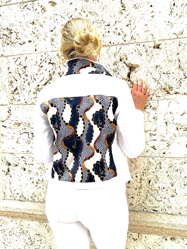 Women's denim jackets with vintage designs -The White Denim Jacket / Navy Anchor