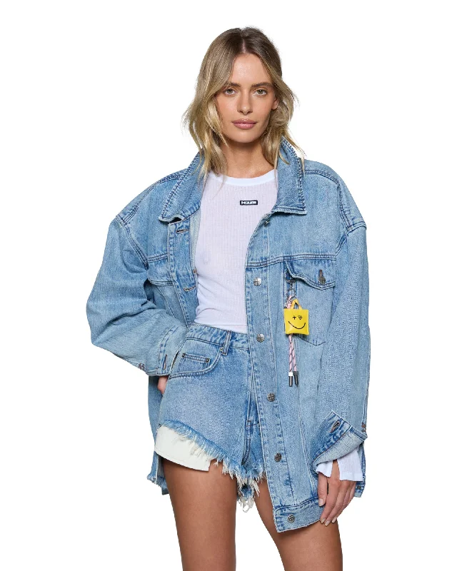 Denim coats for winter sports -KSUPER OVERSIZED JACKET BABES BLUE