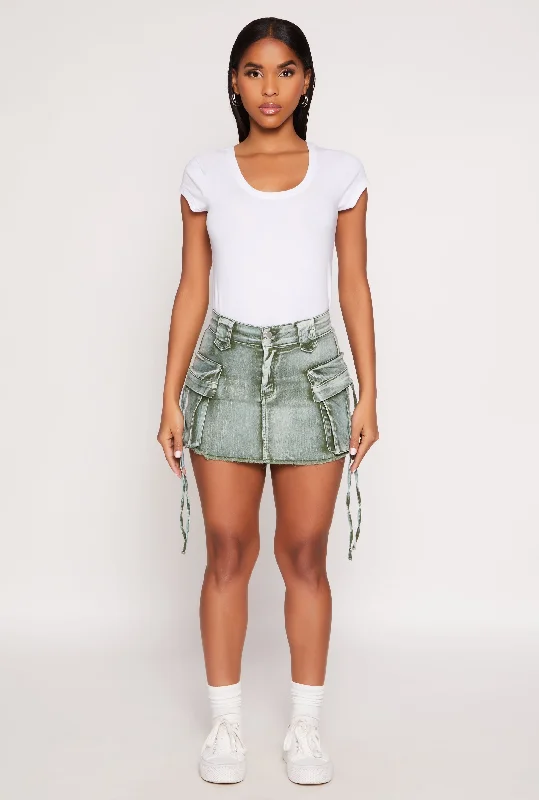 Daisy Acid Wash Denim Mini Cargo Skirt