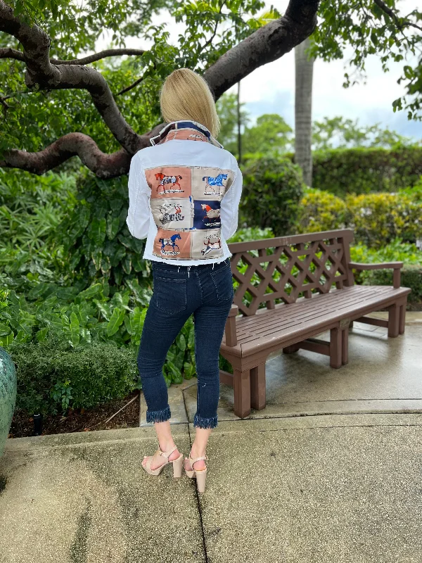 Denim coats with smart technology integration -The White Denim Jacket / Designer Horse Denim coats with smart technology integration -The White Denim Jacket / Designer Horse