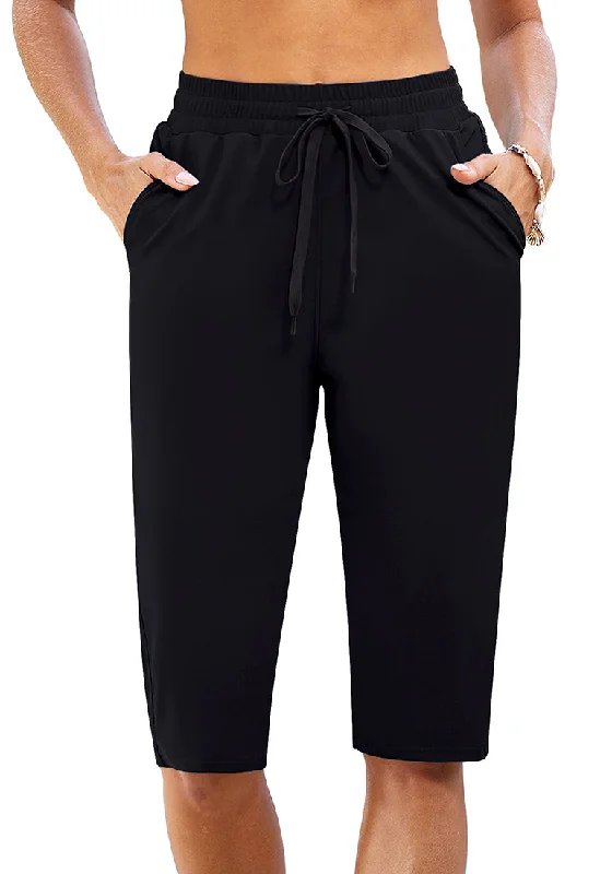 Black Women's Quick-Drying Board Shorts for Beach and Capri swimming trunks