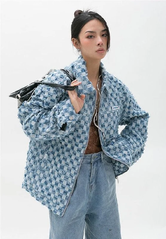 How to wash denim jackets -Y2K Checkered Zip Up Jacket