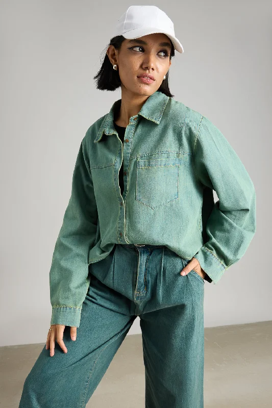 How to style a denim coat for winter -Tinted Full Sleeve Denim Shirt