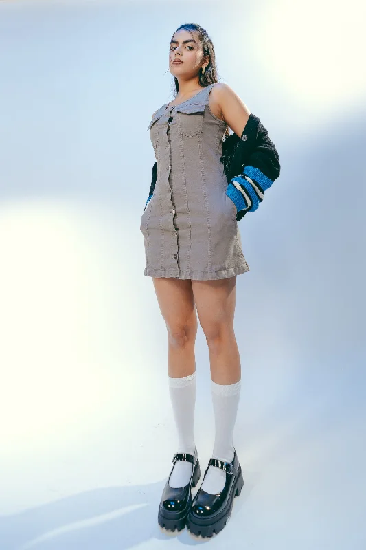DIY distressed denim dress tutorial step-by-step--Aubrey Stretch Denim Dress