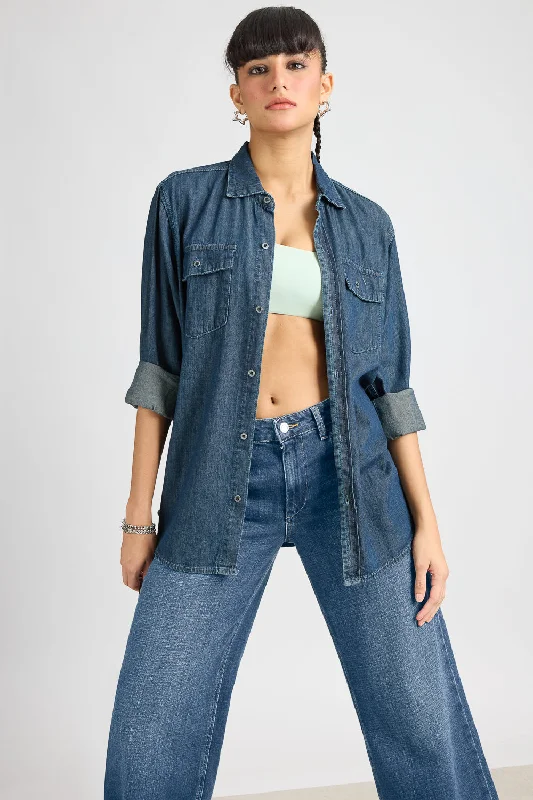 Best denim jackets for casual wear -Vintage Washed Women's Denim Shirt