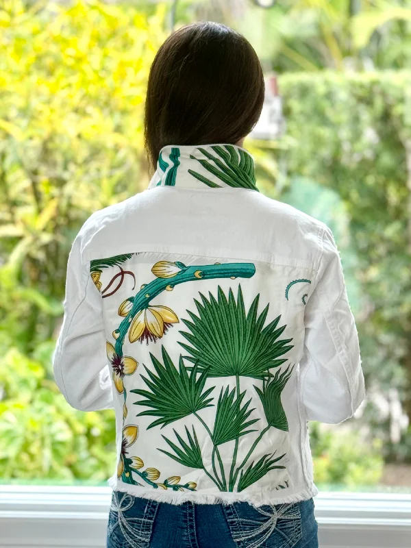 How to style a denim jacket with dresses -The White Denim Jacket / Orchid Palm