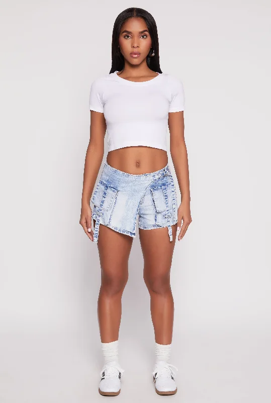 VIP Denim Asymmetrical Wrap Front Cargo Skort