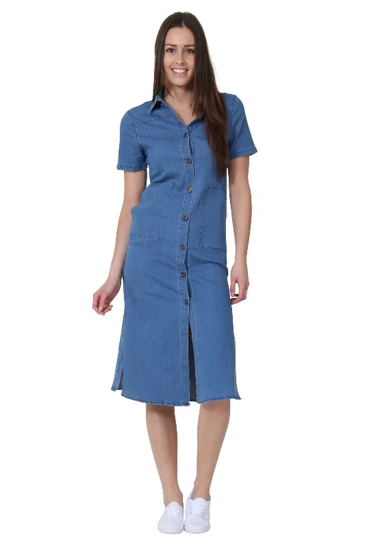 How to style denim dress for picnic--Denim Dress Button front Jean Dress with Side Splits How to style denim dress for picnic--Denim Dress Button front Jean Dress with Side Splits
