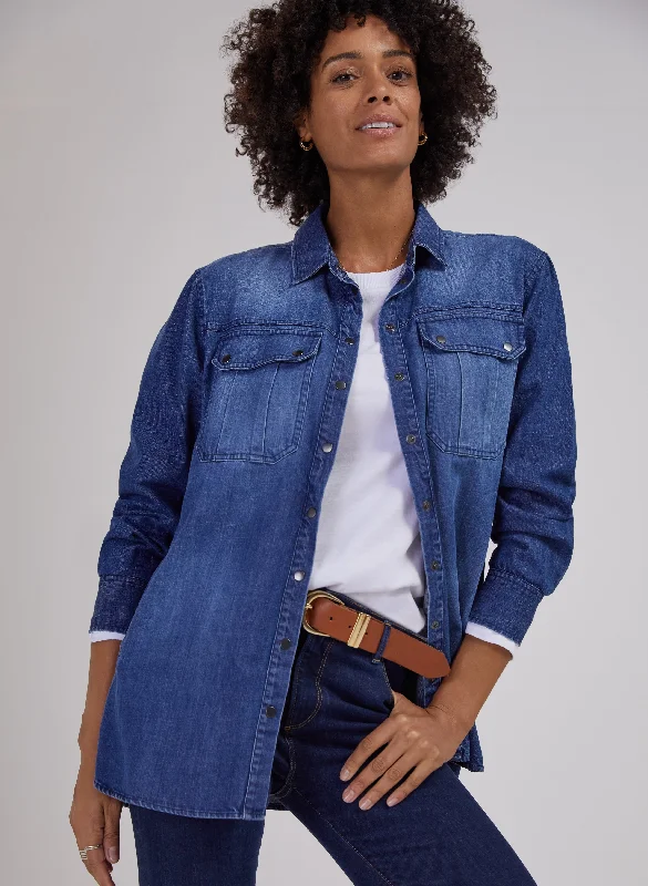 Denim tops with anti-gravity weave technology- -Daeme Organic Denim Shirt 