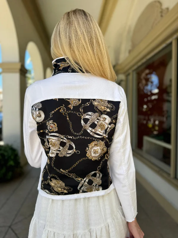 These keywords aim to match user search intent and provide practical styling advice.The White Denim Jacket / Black Stirrup These keywords aim to match user search intent and provide practical styling advice.The White Denim Jacket / Black Stirrup