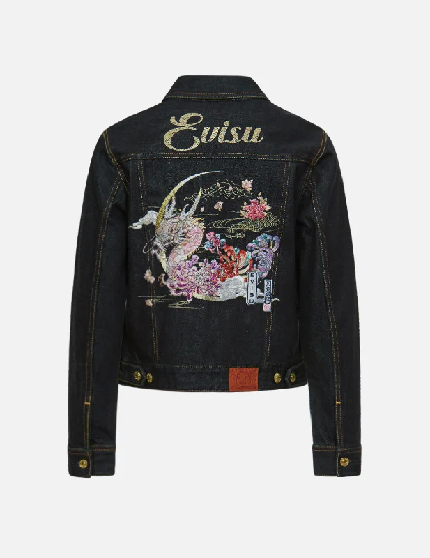 Styling denim jackets for summer -Moonlight Dragon Embroidered Denim Jacket