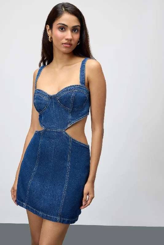 How to style denim dress for wedding--Cut Out Mini Denim Dress